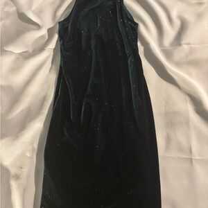 Elegant Greenish Black with Sparkles Velvet Dress